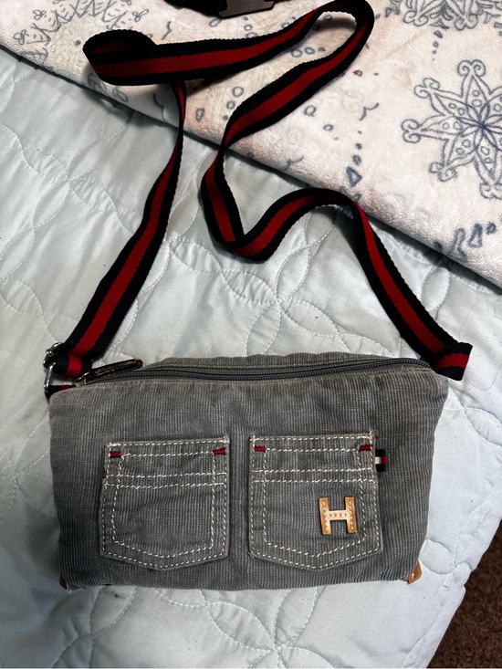 Tommy Hilfiger Handbags - Canvas Crossbody Bag with Striped Shoulder Strap - Gray
